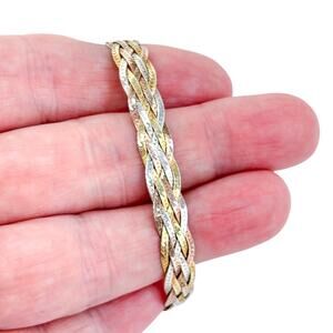 Vintage Italy FAS Sterling Silver 925 Braided Tri-Tone Bracelet 6.75"